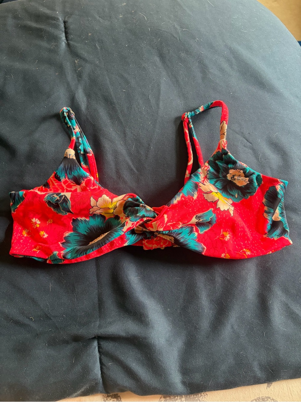 Red Floral Bikini Top
